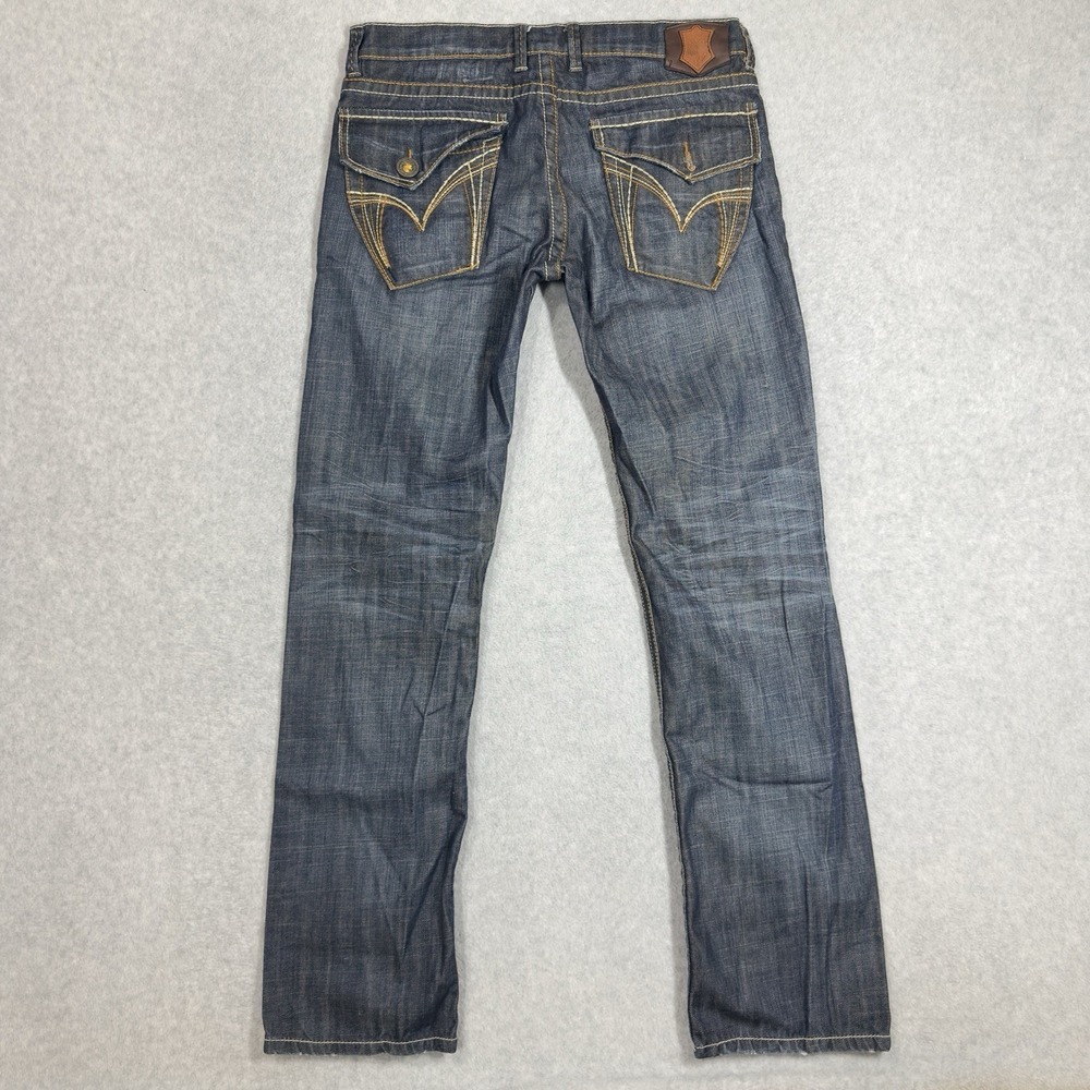 Monarchy Atelier Jeans Mens 32x34 Denim Straight Leg Stitch Flap Pockets Y2K